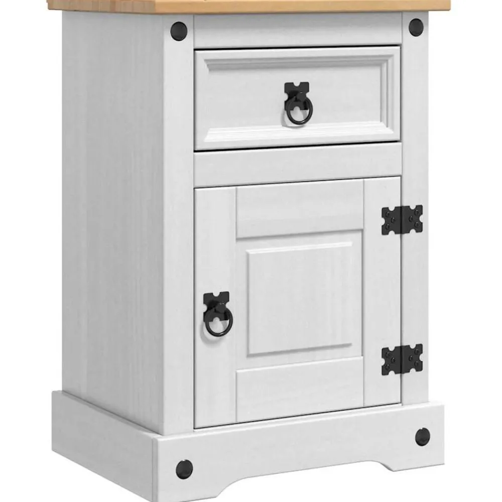 Tables-vidaXL Table de chevet Corona Blanc 45 x 35 x 64 cm Pin massif