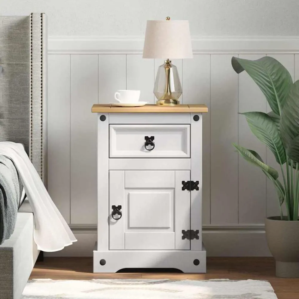 Tables-vidaXL Table de chevet Corona Blanc 45 x 35 x 64 cm Pin massif