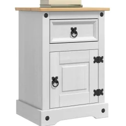 Tables-vidaXL Table de chevet Corona Blanc 45 x 35 x 64 cm Pin massif