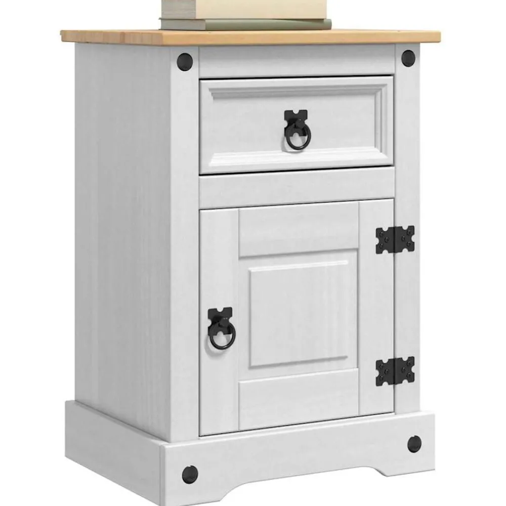 Tables-vidaXL Table de chevet Corona Blanc 45 x 35 x 64 cm Pin massif