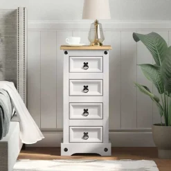Tables-vidaXL Table de chevet Corona Blanc 35 x 32,5 x 74 cm Pin massif