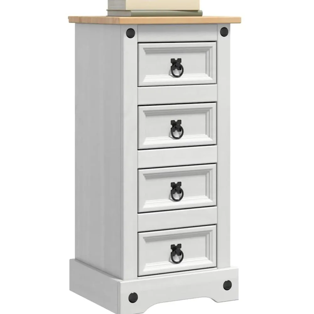 Tables-vidaXL Table de chevet Corona Blanc 35 x 32,5 x 74 cm Pin massif