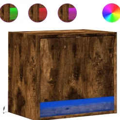 vidaXL Table de chevet murale avec lumières LED chêne fumé