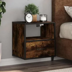 vidaXL Table de chevet murale Chêne fumé 40x31x39,5 cm