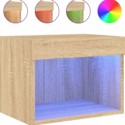 vidaXL Table de chevet murale avec lumières LED chêne sonoma