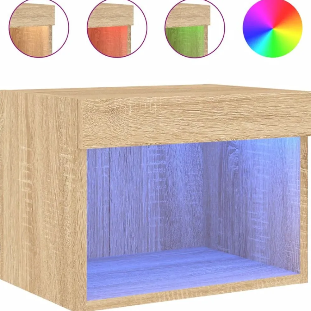 vidaXL Table de chevet murale avec lumières LED chêne sonoma