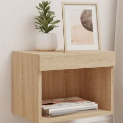 vidaXL Table de chevet murale avec lumières LED chêne sonoma