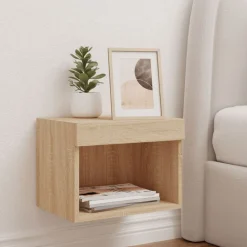vidaXL Table de chevet murale avec lumières LED chêne sonoma