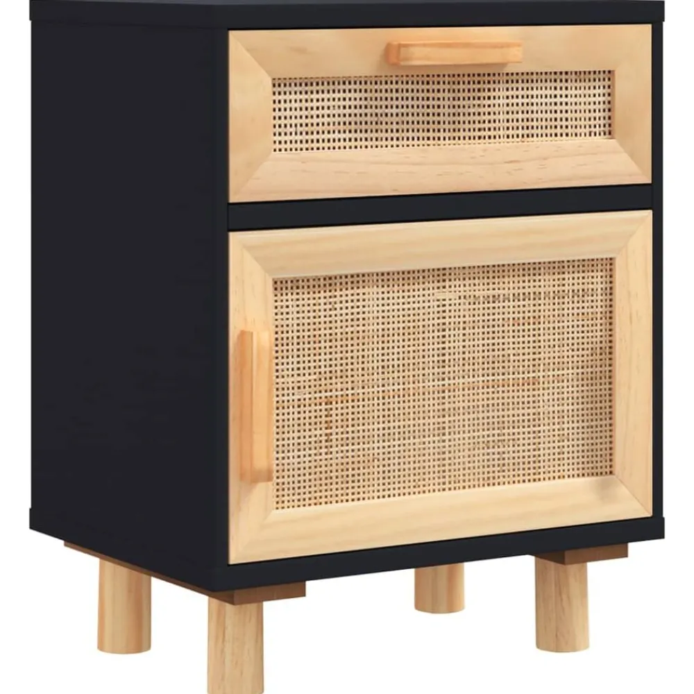 vidaXL Table de chevet Bois de pin massif et rotin naturel
