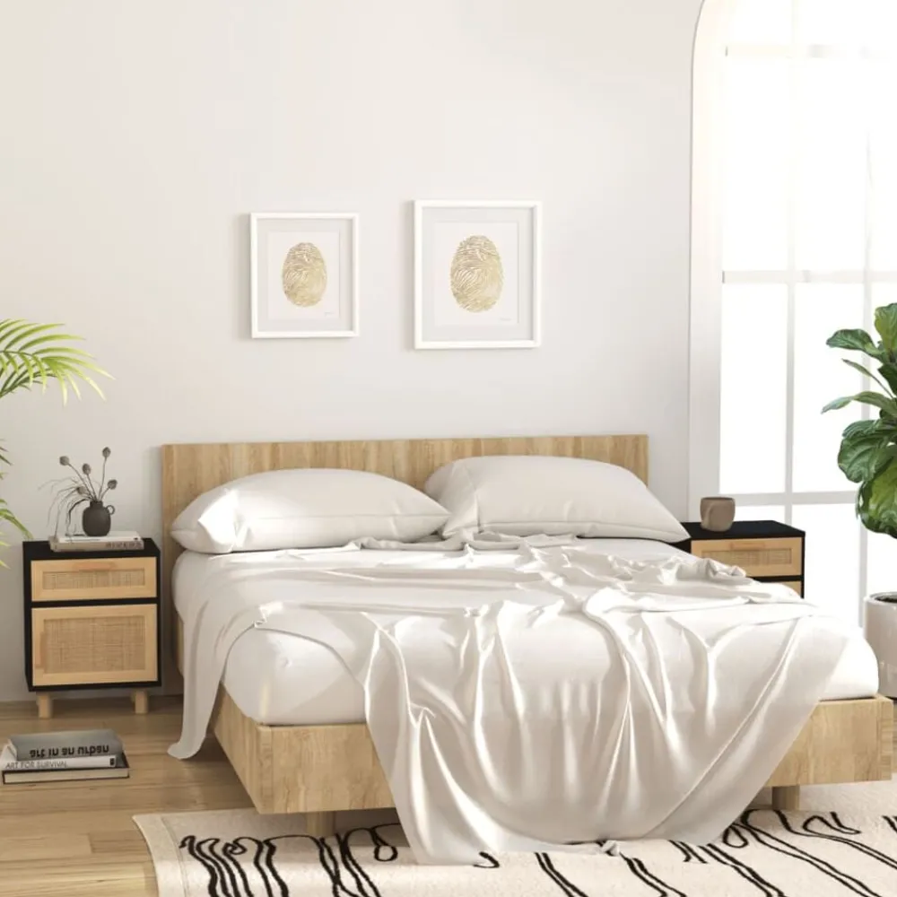 vidaXL Table de chevet Bois de pin massif et rotin naturel