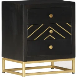 vidaXL Table de chevet Noir et doré 40x30x50cm Bois de manguier massif
