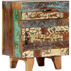 vidaXL Table de chevet sculptée à la main 40x30x50cm Bois récupération