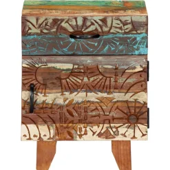 vidaXL Table de chevet sculptée à la main 40x30x50cm Bois récupération