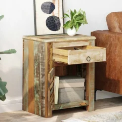vidaXL Table de coin avec 1 tiroir et 1 porte Bois de récupération