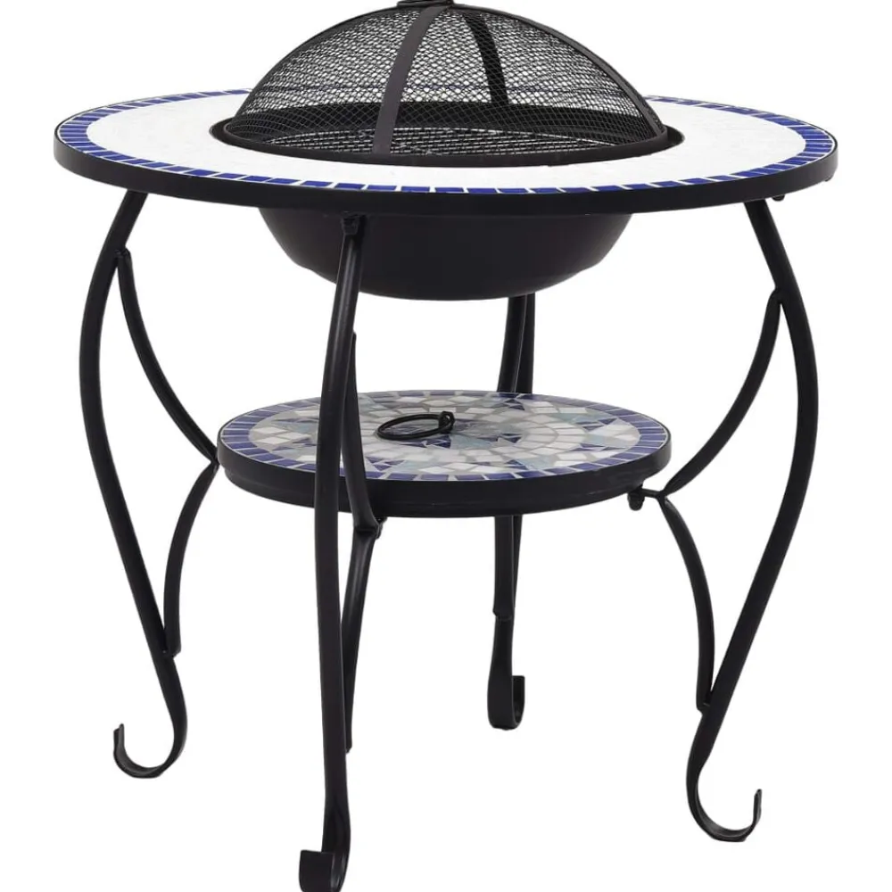 Cheminées-vidaXL Table de foyer mosaïque et blanc 68 cm Céramique Bleu