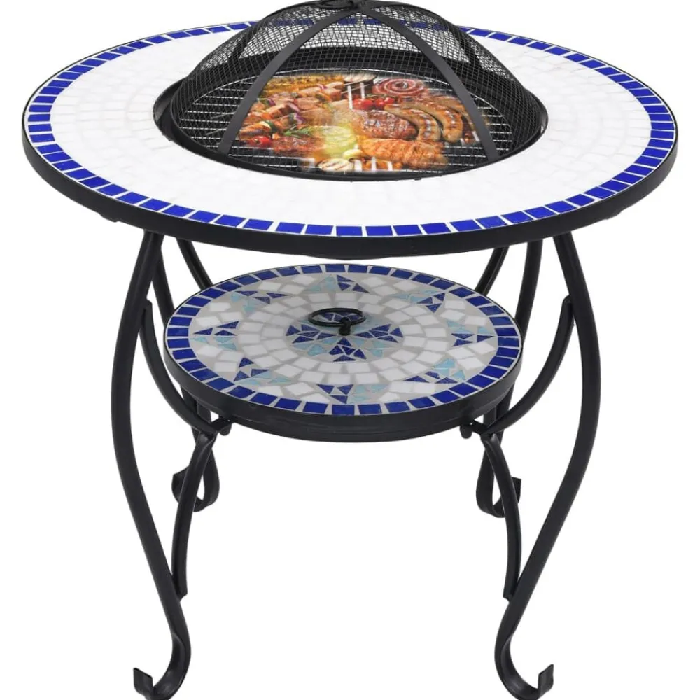 Cheminées-vidaXL Table de foyer mosaïque et blanc 68 cm Céramique Bleu