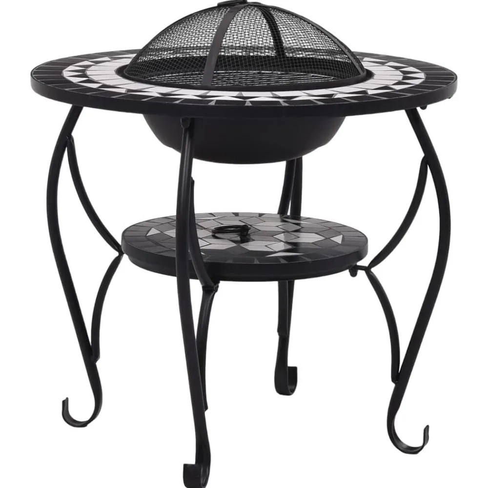 Cheminées-vidaXL Table de foyer mosaïque et blanc 68 cm Céramique Noir