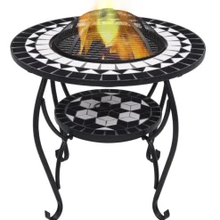 Cheminées-vidaXL Table de foyer mosaïque et blanc 68 cm Céramique Noir