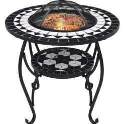 Cheminées-vidaXL Table de foyer mosaïque et blanc 68 cm Céramique Noir