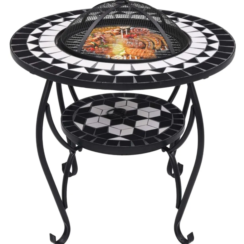 Cheminées-vidaXL Table de foyer mosaïque et blanc 68 cm Céramique Noir