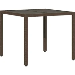 Mobilier De Jardin-vidaXL Table de jardin avec dessus en verre résine tressée Marron