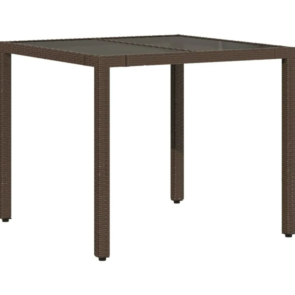 Mobilier De Jardin-vidaXL Table de jardin avec dessus en verre résine tressée Marron