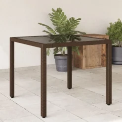 Mobilier De Jardin-vidaXL Table de jardin avec dessus en verre résine tressée Marron