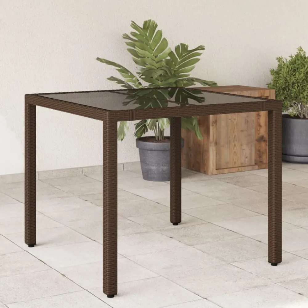Mobilier De Jardin-vidaXL Table de jardin avec dessus en verre résine tressée Marron