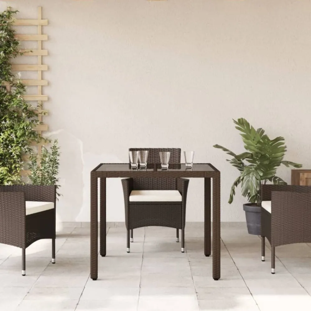 Mobilier De Jardin-vidaXL Table de jardin avec dessus en verre résine tressée Marron