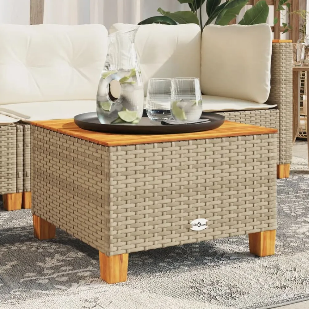 vidaXL Table de jardin 55x55x36 cm résine tressée et bois acacia