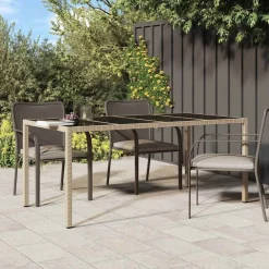 Mobilier De Jardin-vidaXL Table de Jardin Beige 190 x 90 x 75 cm polyrotin Beige et noir