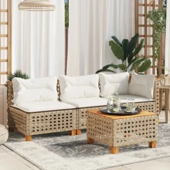 vidaXL Table de jardin 55x55x36 cm résine tressée et bois acacia