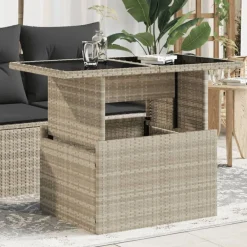 vidaXL Table de jardin dessus en verre 100x55x73 cm rotin