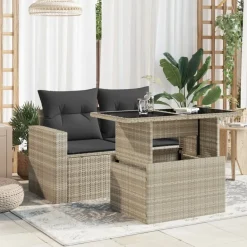vidaXL Table de jardin dessus en verre 100x55x73 cm rotin