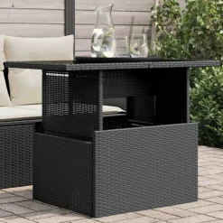 Mobilier De Jardin-vidaXL Table de jardin dessus en verre 100x55x73cm résine tressée Noir