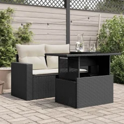 Mobilier De Jardin-vidaXL Table de jardin dessus en verre 100x55x73cm résine tressée Noir