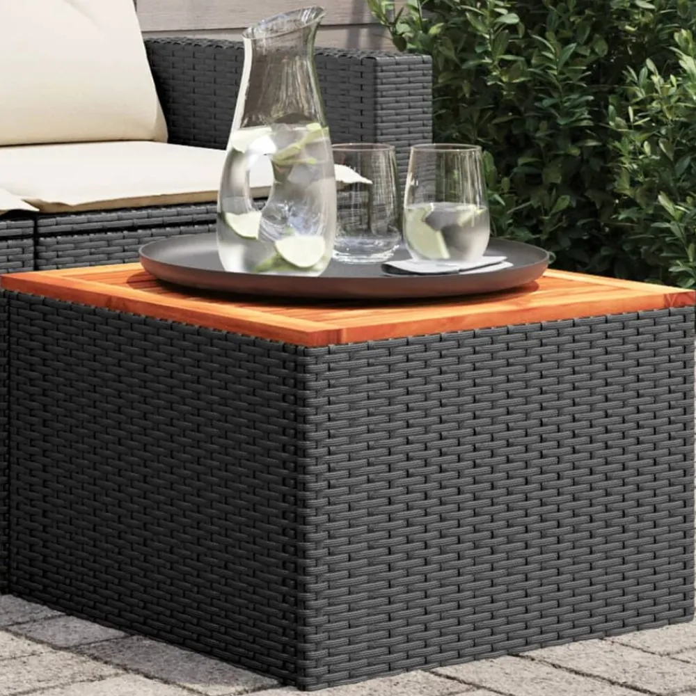 Mobilier De Jardin-vidaXL Table de jardin e 55 x 55 x 37 cm en résine tressée et bois d'acacia Noir