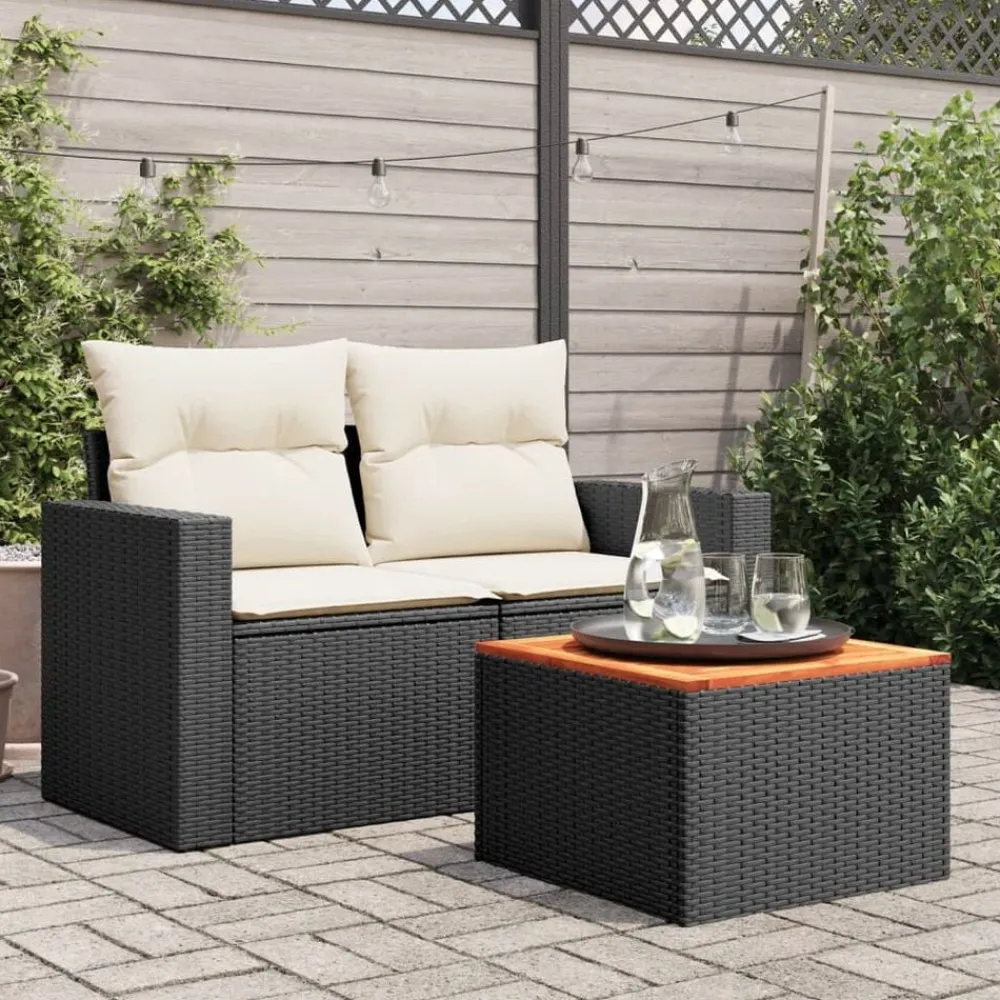 Mobilier De Jardin-vidaXL Table de jardin e 55 x 55 x 37 cm en résine tressée et bois d'acacia Noir