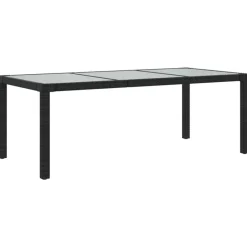 Mobilier De Jardin-vidaXL Table de jardin Noir 190x90x75 cm Verre trempé/résine tressée Noir et blanc