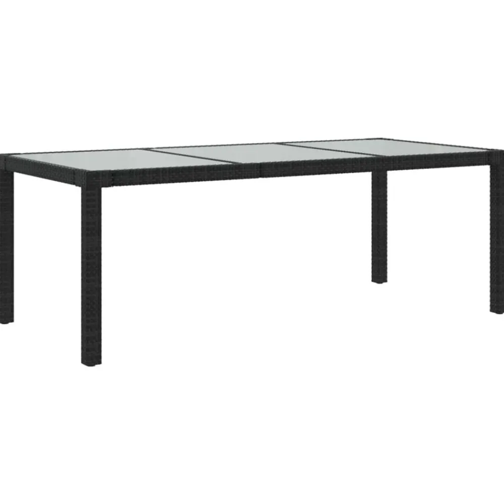 Mobilier De Jardin-vidaXL Table de jardin Noir 190x90x75 cm Verre trempé/résine tressée Noir et blanc