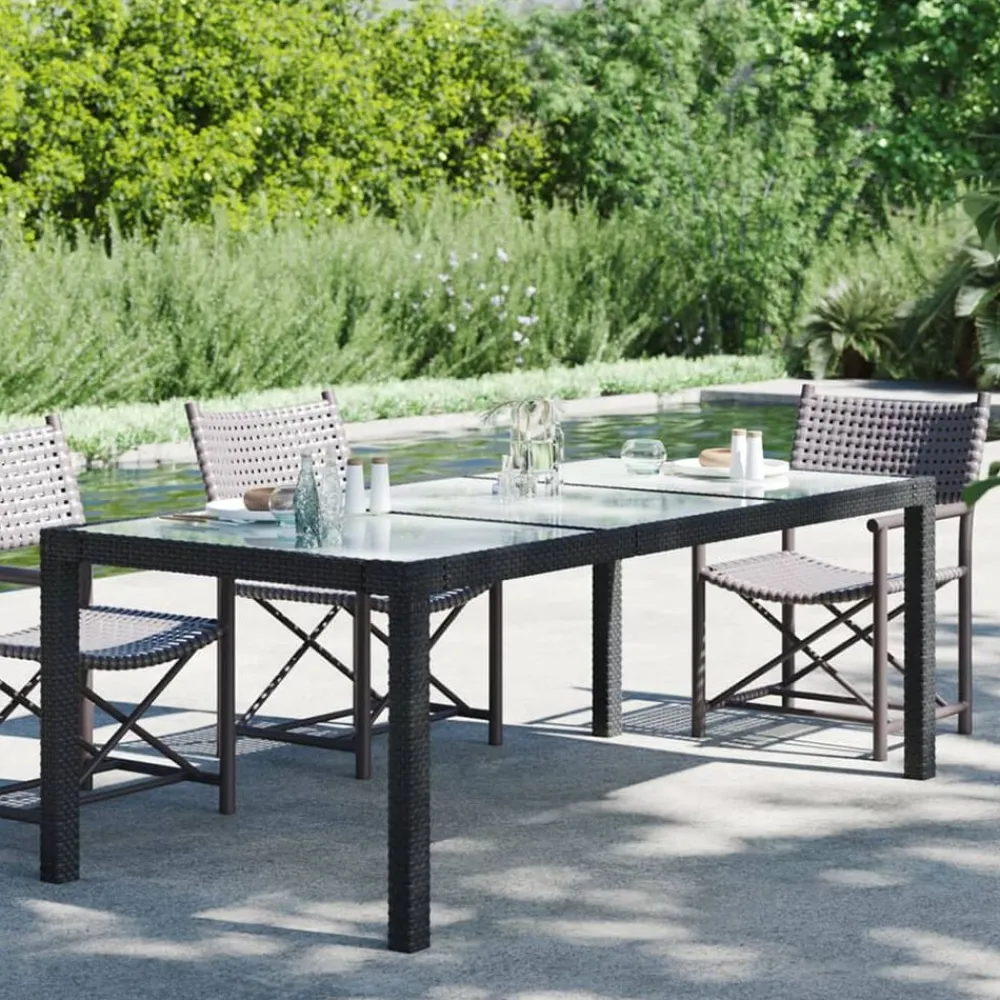 Mobilier De Jardin-vidaXL Table de jardin Noir 190x90x75 cm Verre trempé/résine tressée Noir et blanc