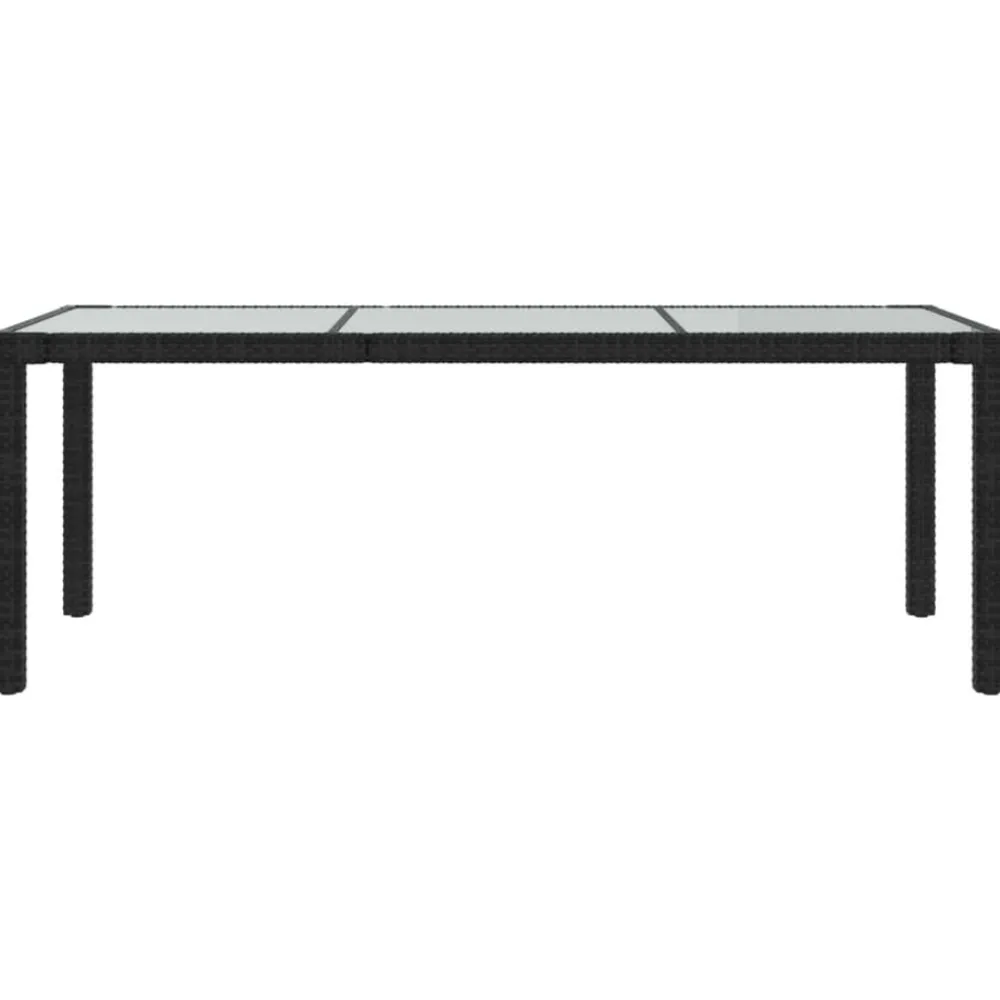 Mobilier De Jardin-vidaXL Table de jardin Noir 190x90x75 cm Verre trempé/résine tressée Noir et blanc