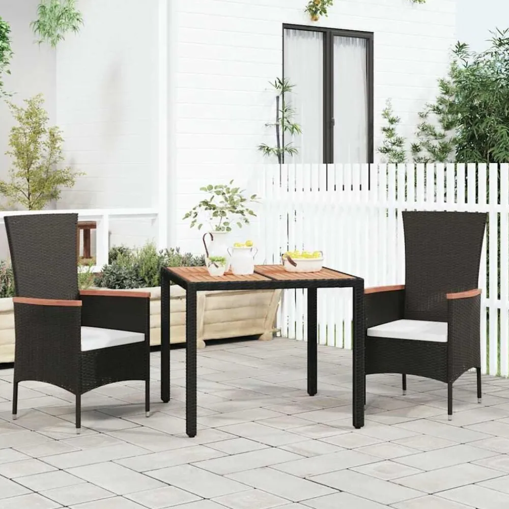 Mobilier De Jardin-vidaXL Table de jardin plateau en bois Résine tressée bois massif Noir
