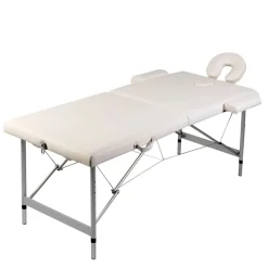 Santé & Beauté-vidaXL Table de massage pliable Blanc crème 2 zones cadre en aluminium Blanc cr&egrave;me