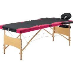 Santé & Beauté-vidaXL Table de massage pliable 3 zones Bois noir et rose