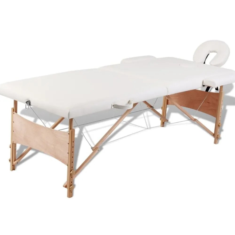 Santé & Beauté-vidaXL Table de massage pliable Blanc crème 2 zones avec cadre en bois Blanc crème