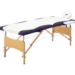 Santé & Beauté-vidaXL Table de massage pliable 2 zones Bois Blanc et violet
