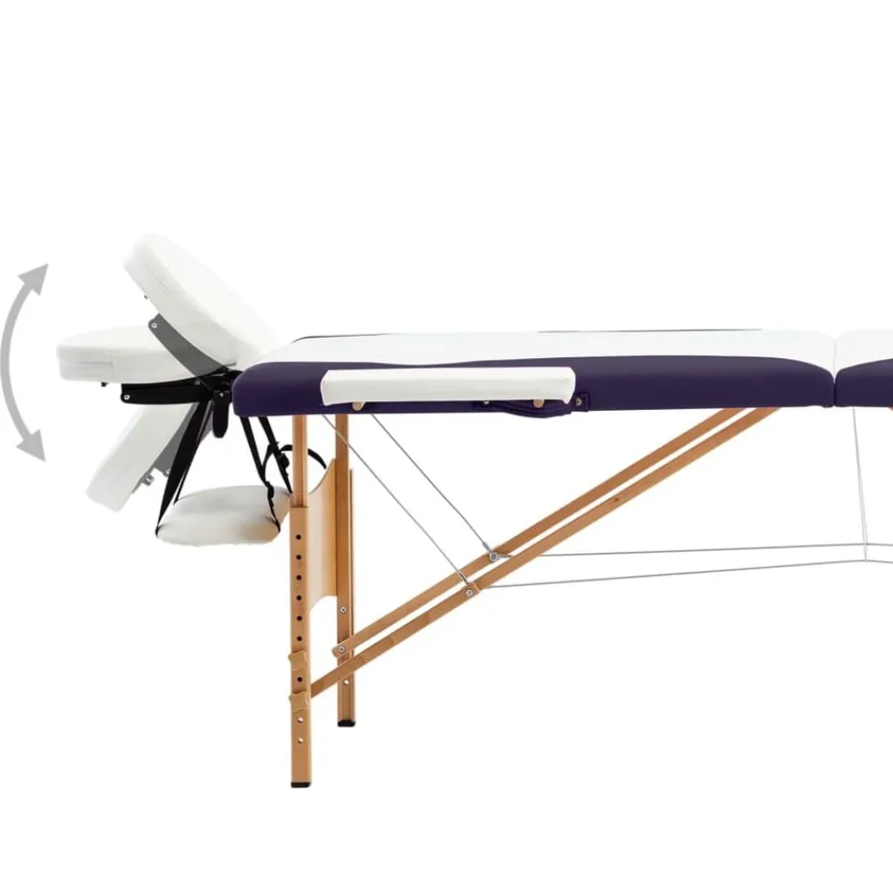 Santé & Beauté-vidaXL Table de massage pliable 2 zones Bois Blanc et violet