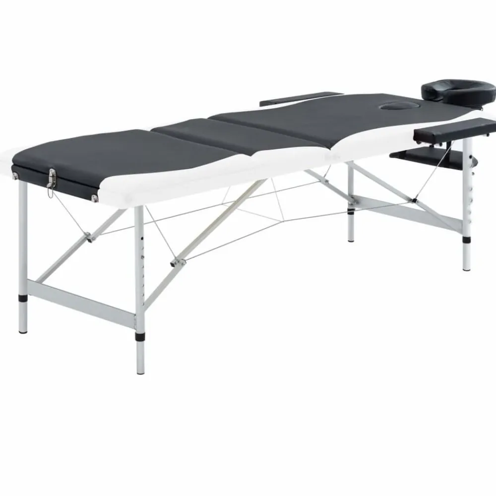 Santé & Beauté-vidaXL Table de massage pliable 3 zones Aluminium Noir et blanc