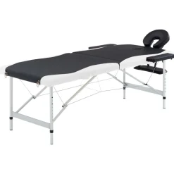 Santé & Beauté-vidaXL Table de massage pliable 2 zones Aluminium Noir et blanc